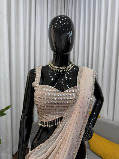 Designer Faux Georgette Ready to Wear Lehenga Saree with Embroidered Blouse