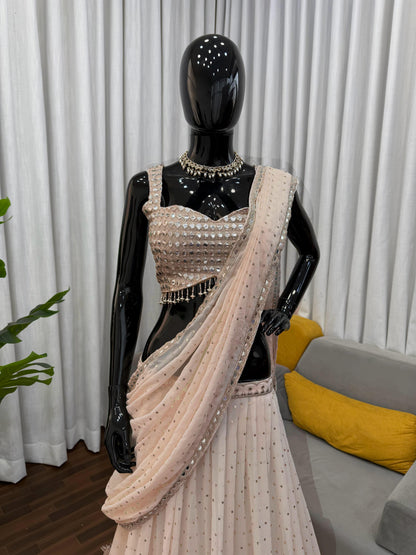 Designer Faux Georgette Ready to Wear Lehenga Saree with Embroidered Blouse