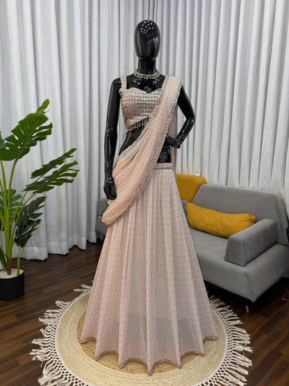 Designer Faux Georgette Ready to Wear Lehenga Saree with Embroidered Blouse