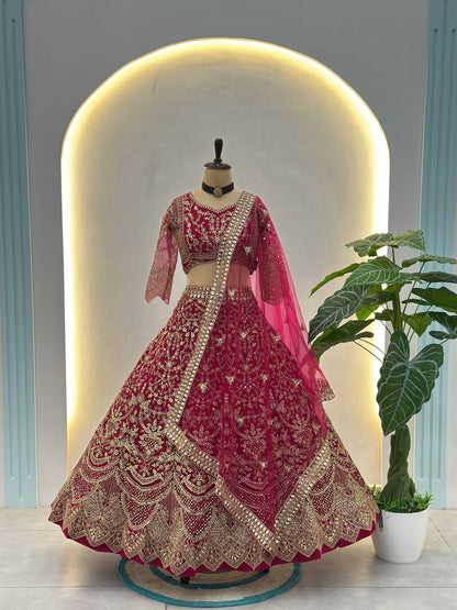 Butterfly Net Lehenga Choli with Sequins Embroidery Wedding Wear