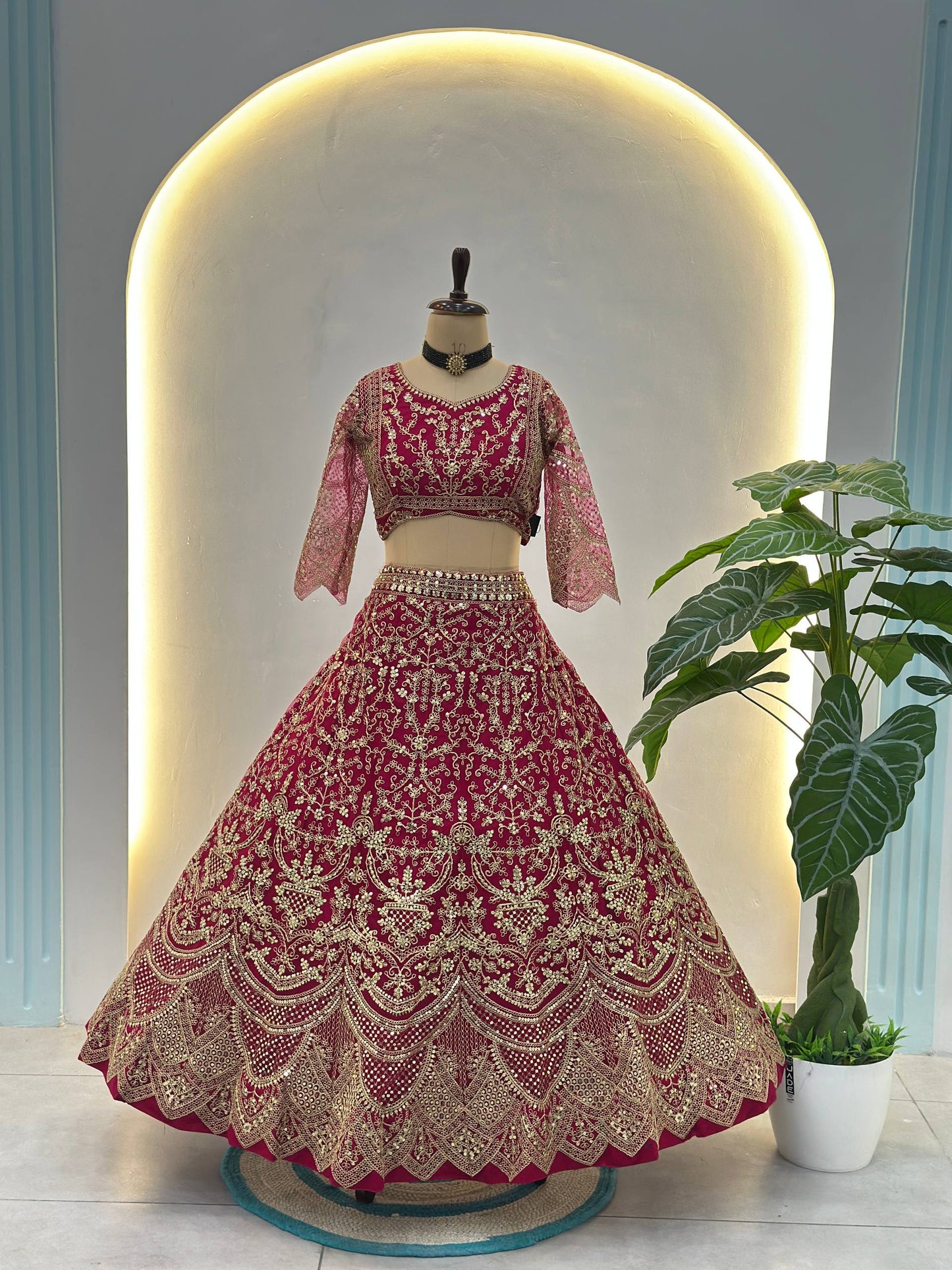 Butterfly Net Lehenga Choli with Sequins Embroidery Wedding Wear