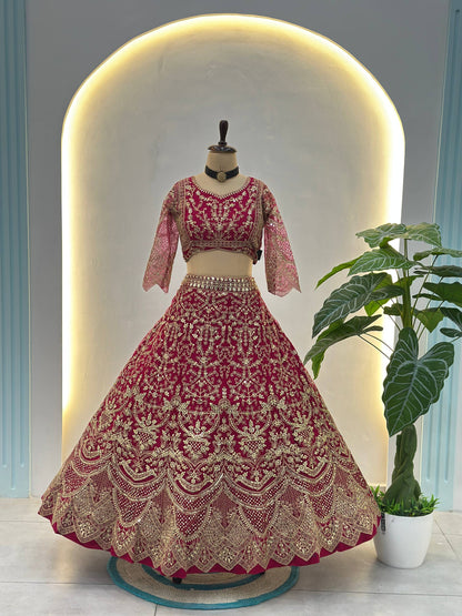 Butterfly Net Lehenga Choli with Sequins Embroidery Wedding Wear