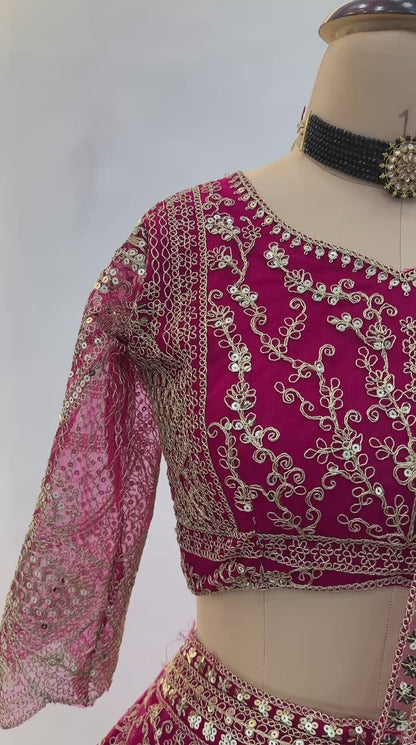 Butterfly Net Lehenga Choli with Sequins Embroidery Wedding Wear