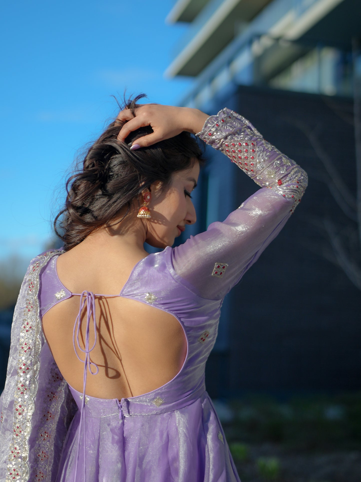 Lavender Fendy Silk Anarkali Set | Filmy Closet