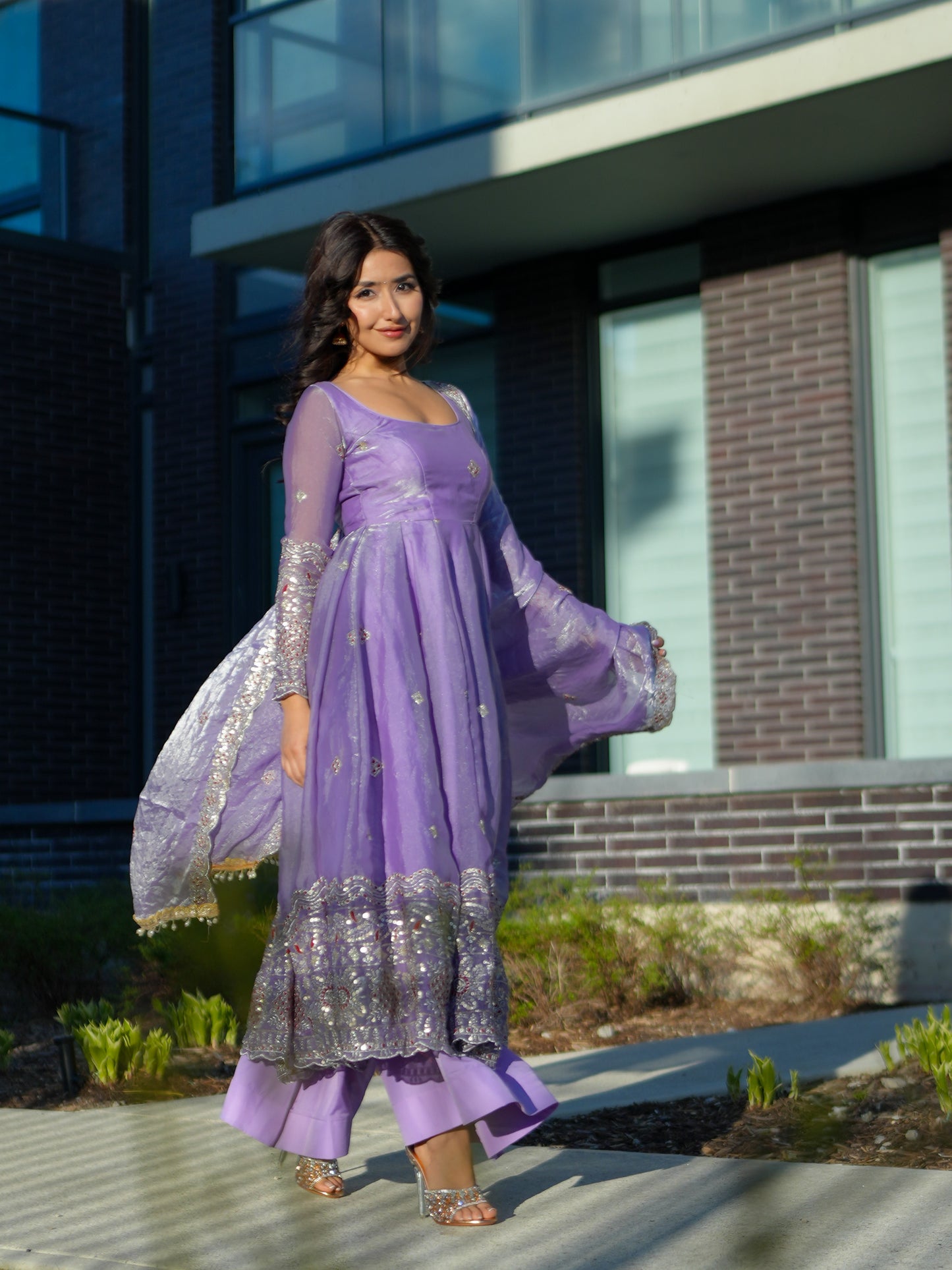 Lavender Fendy Silk Anarkali Set | Filmy Closet