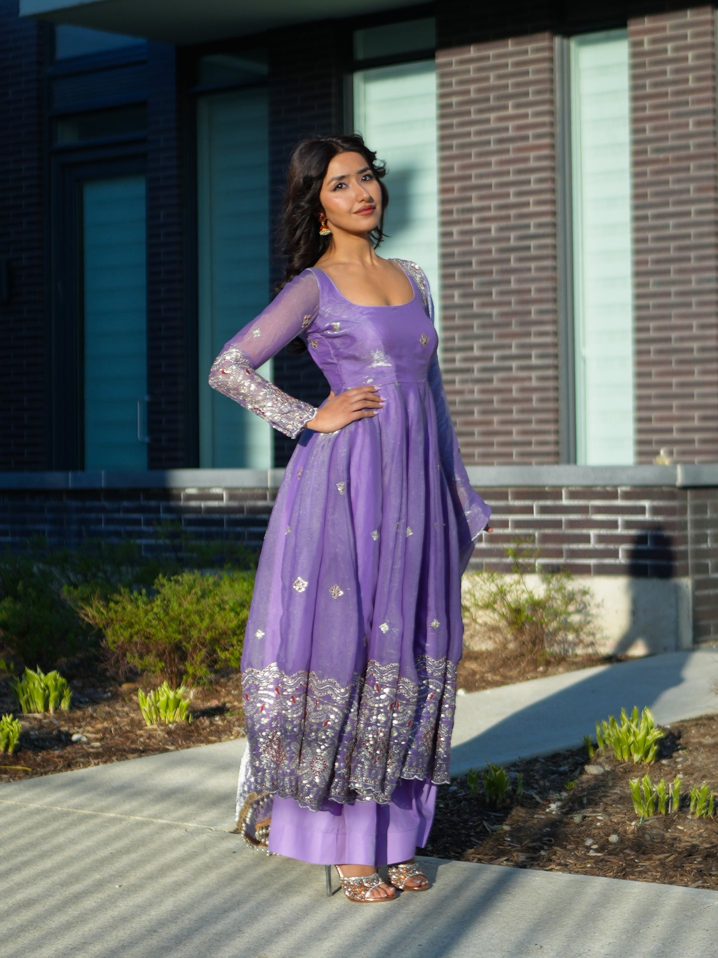 Lavender Fendy Silk Anarkali Set | Filmy Closet