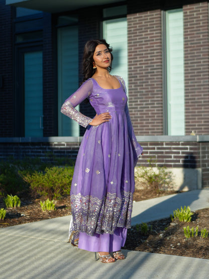 Lavender Fendy Silk Anarkali Set | Filmy Closet
