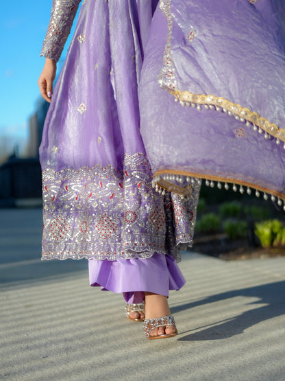 Lavender Fendy Silk Anarkali Set | Filmy Closet
