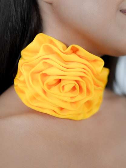Kareena Kapoor Inspired Yellow Lycra Gathered Tube Top with Rose Flower Neck Accessory | K3G Deewana Hai Look