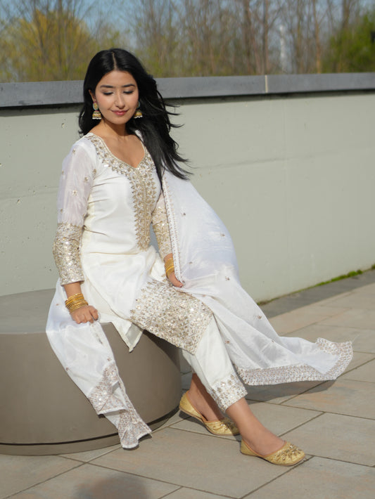 Pure Chinon Silk Kurta Set with Embroidery Zari Work Dupatta Ready Wear image 3