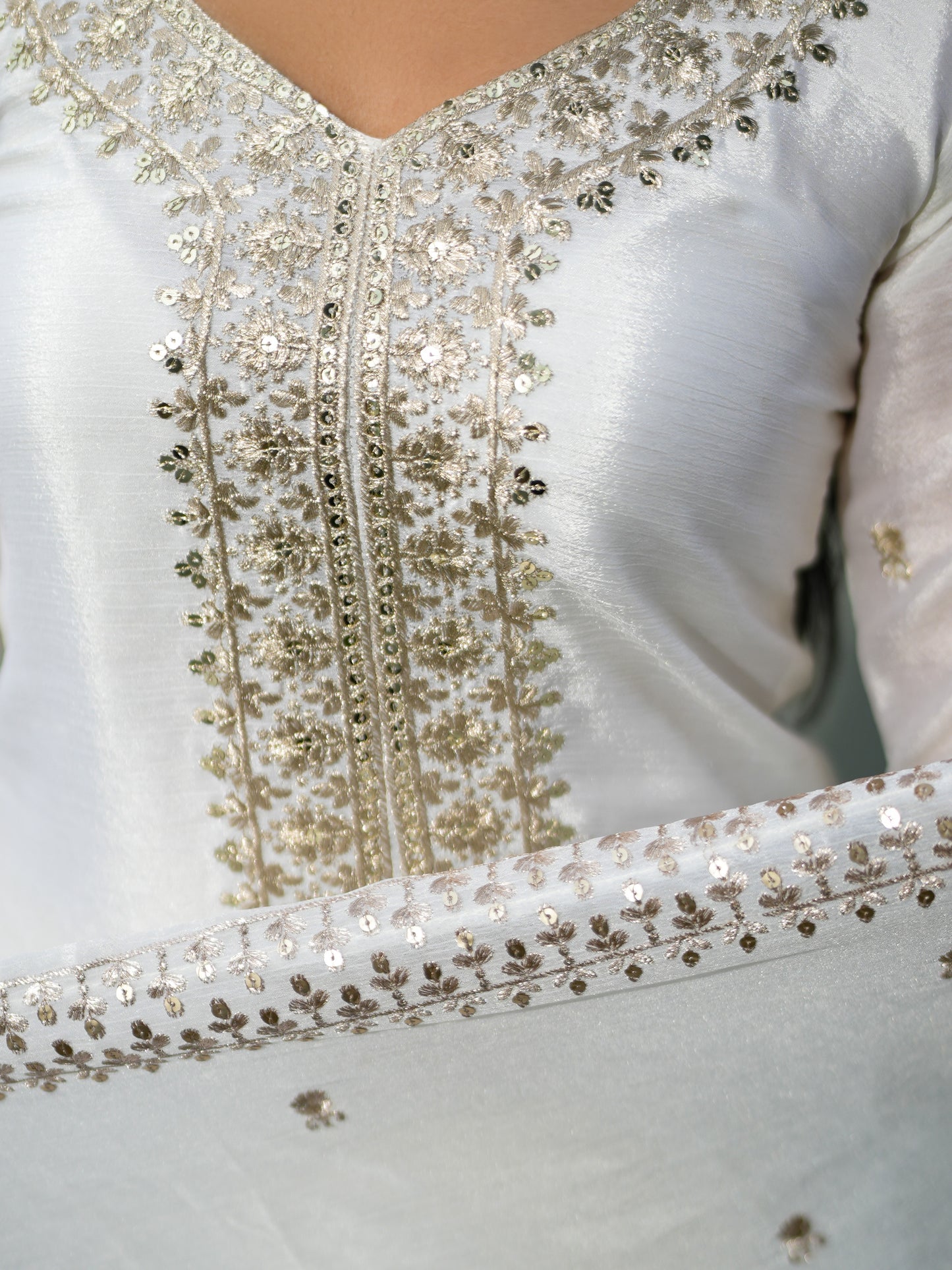 Pure Chinon Silk Kurta Set with Embroidery Zari Work Dupatta Ready Wear