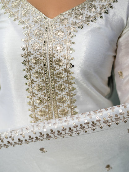 Pure Chinon Silk Kurta Set with Embroidery Zari Work Dupatta Ready Wear