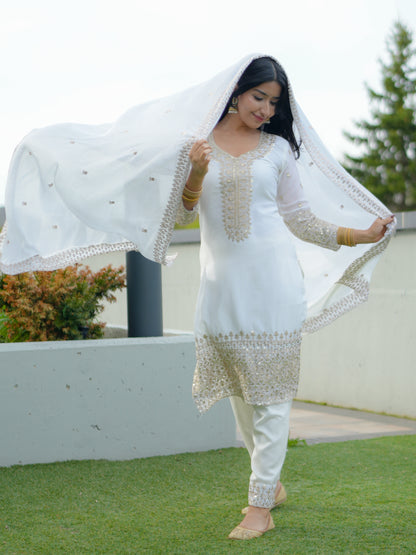 Pure Chinon Silk Kurta Set with Embroidery Zari Work Dupatta Ready Wear