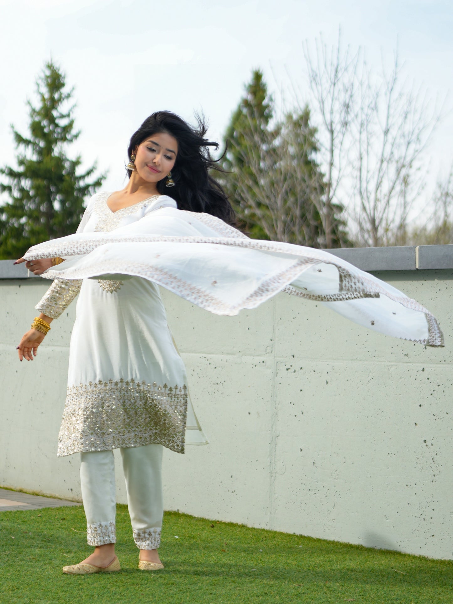 Pure Chinon Silk Kurta Set with Embroidery Zari Work Dupatta Ready Wear