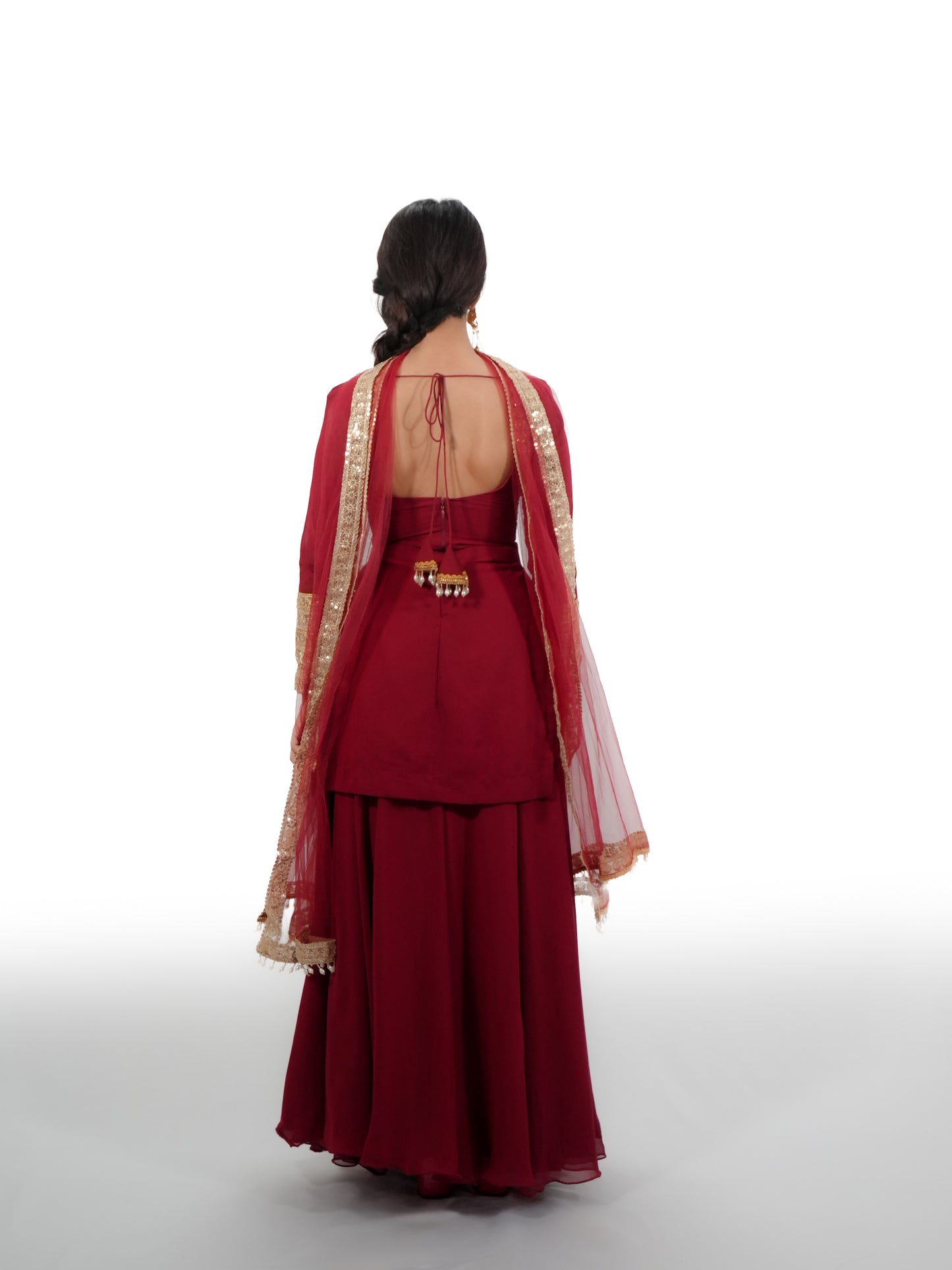 Wine Georgette Sharara Suit Set with Net Dupatta & Golden Lace Border | Lightweight Teej Special Ethnic Outfit for Women